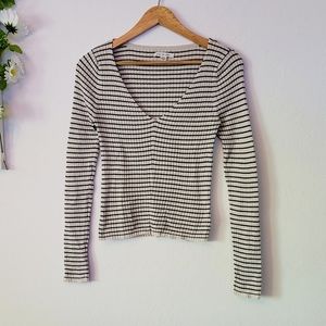 American Eagle Striped Cropped Sweater Size M Cream Black